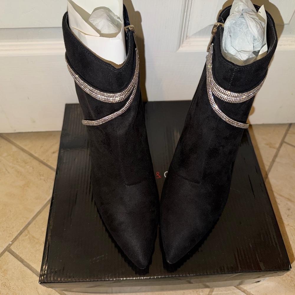 New York & Company Black Heeled Boots with Silver Details